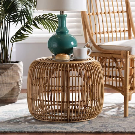 Baxton Studio Maverick Modern Bohemian Natural Brown Rattan End table 203-12592